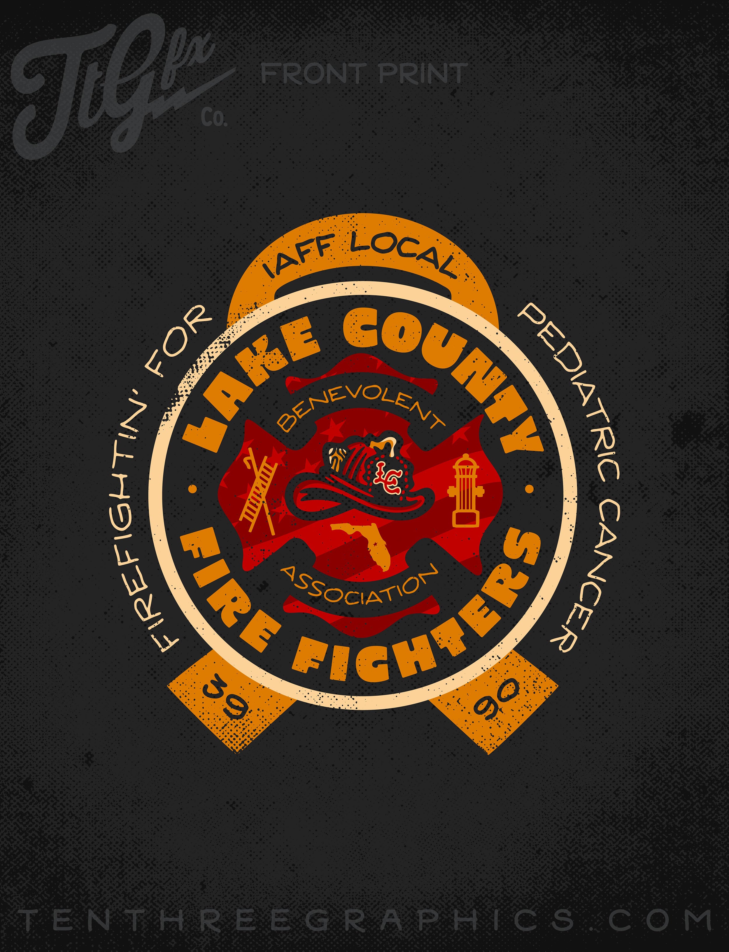 Lake County Firefighters L3990 Pediatric Cancer Support Black Tee