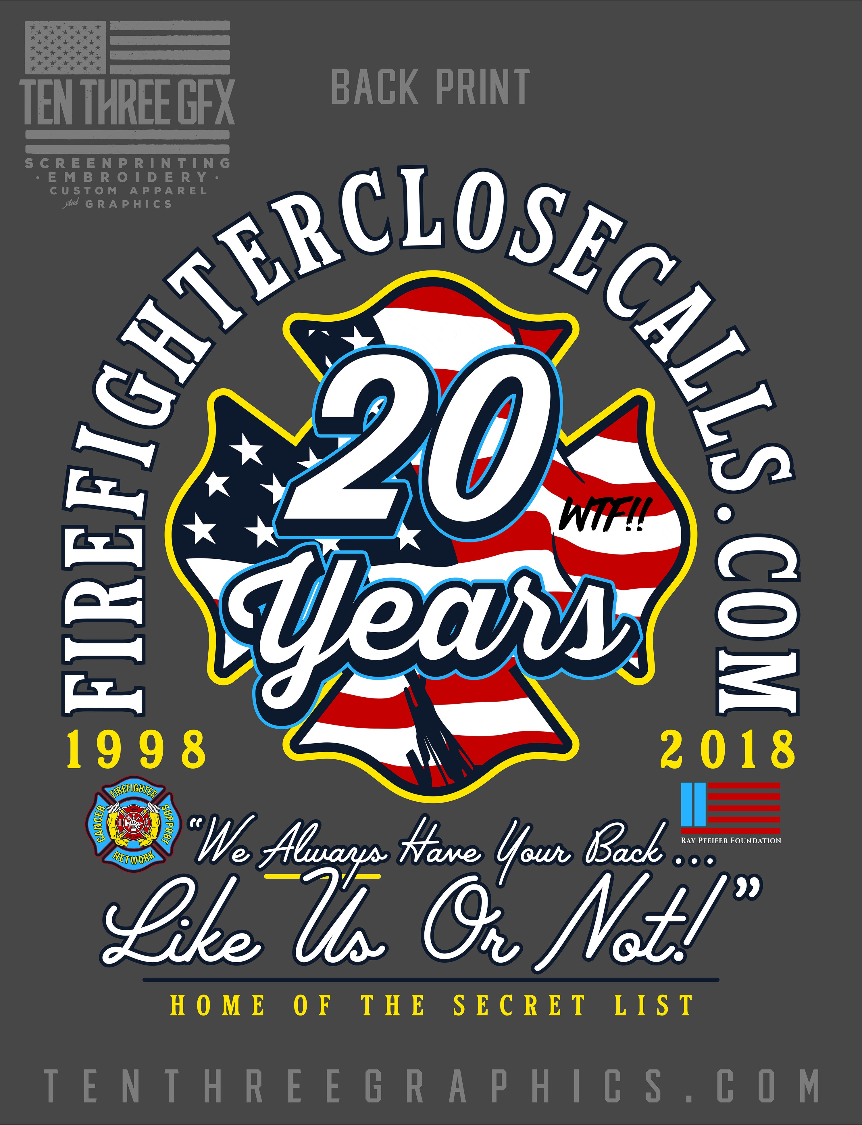 FireFightersclosecalls.com 20th Anniversary Charity Tee Long Sleeve