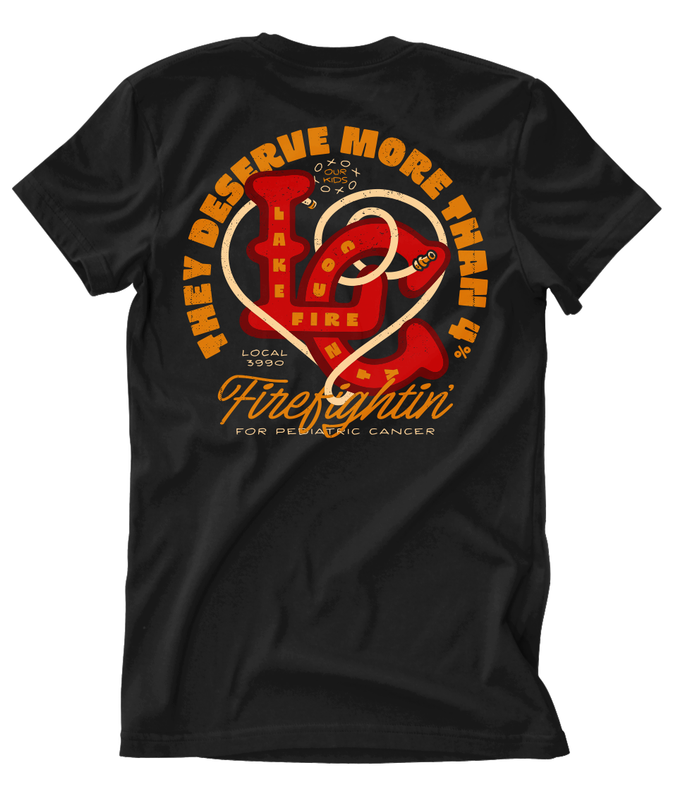 Lake County Firefighters L3990 Pediatric Cancer Support Black Tee