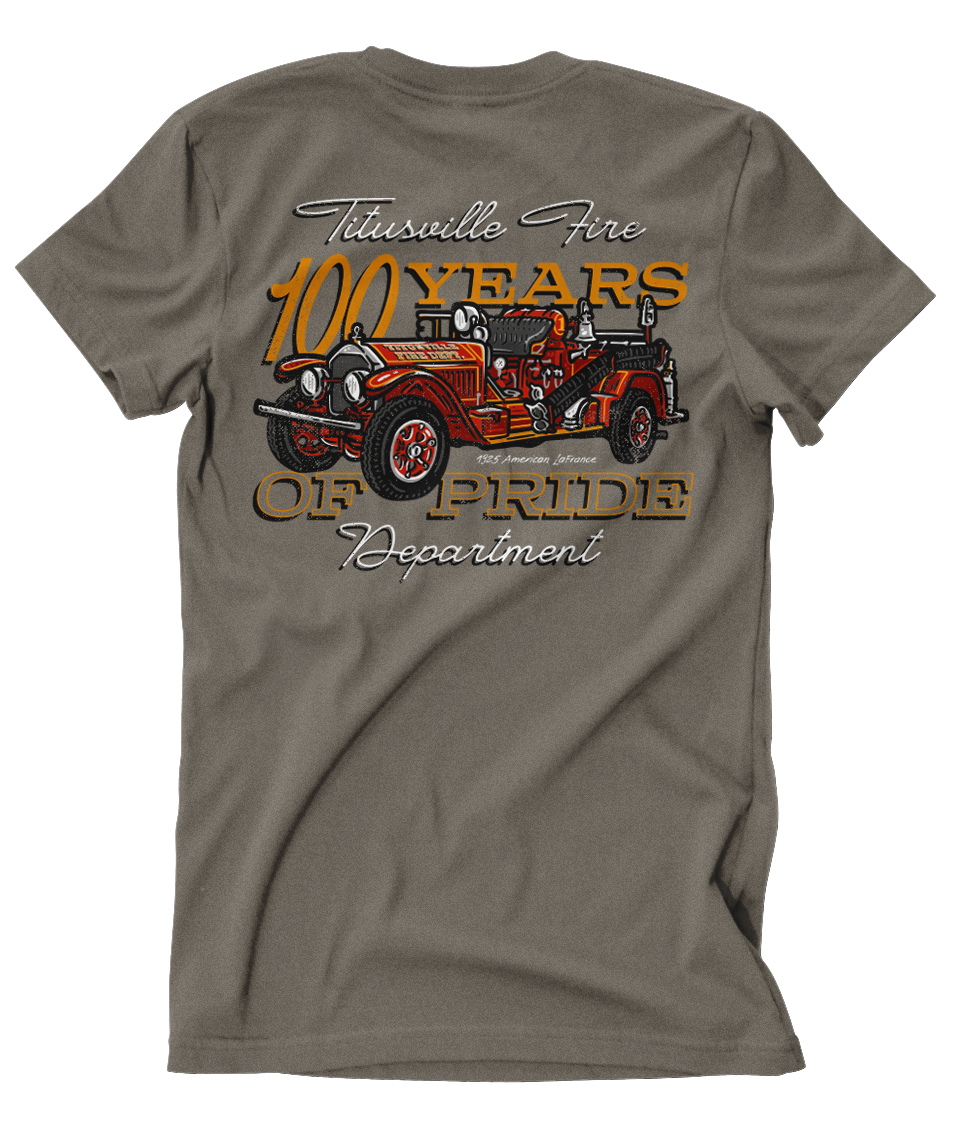 Titusville Fire ALF 100th Anniv. Warm Grey Tee