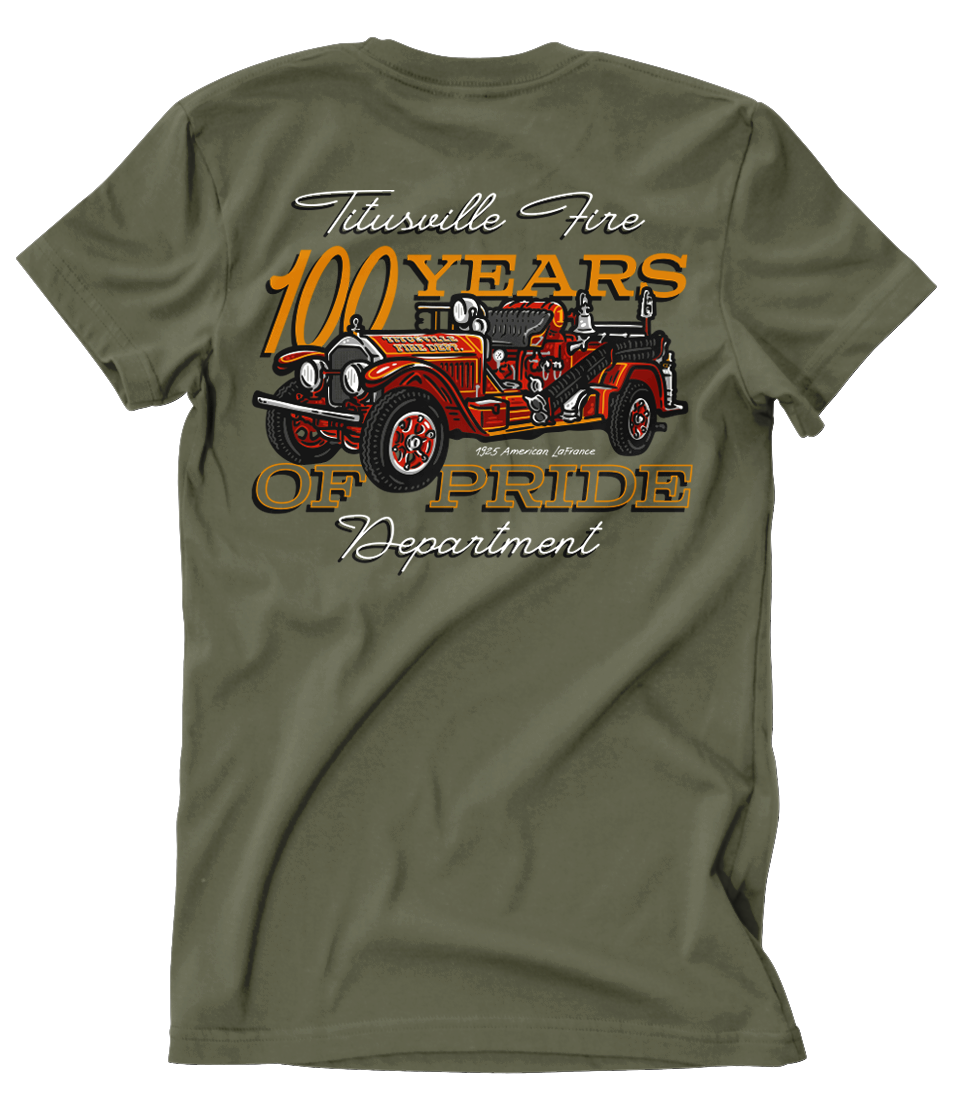 Titusville Fire ALF 100th Anniv. Military Green Tee
