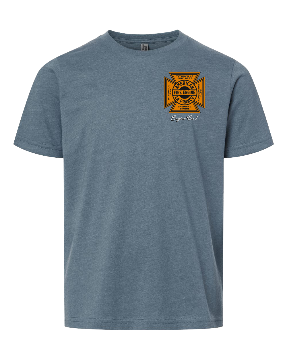 Titusville Fire ALF 100th Anniv. Heather Slate Blue Youth Tee